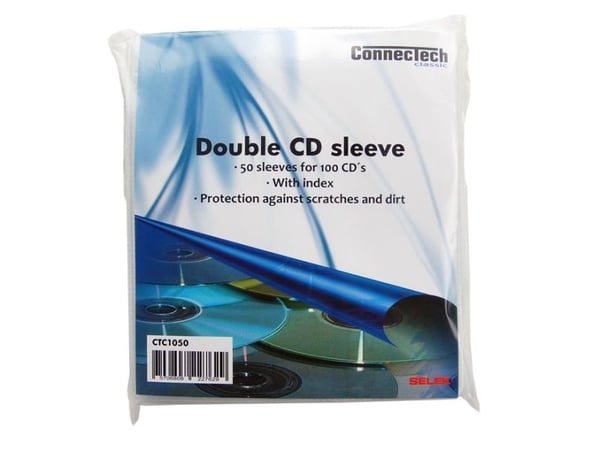 Connectech dobbelt CD hylster. 50-pak. Gennemsigtig