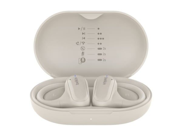 Belkin SoundForm ClearFit - True wireless-hodetelefoner med mikrofon - åpent øre - over-øret-montering - Bluetooth - sand