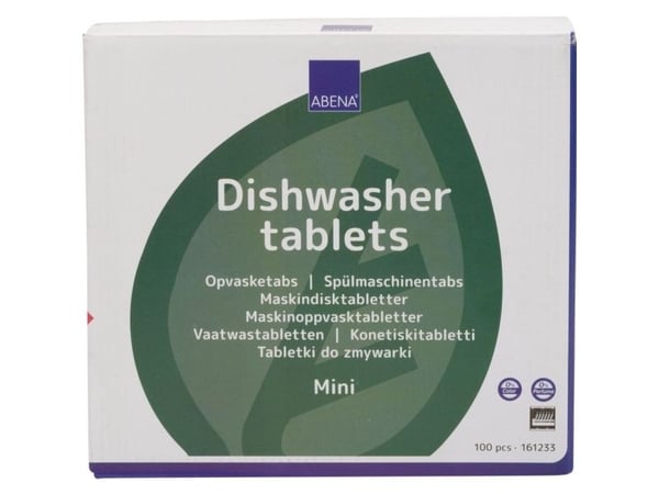 Oppvasktabletter, ABENA, mini, vannløselig folie, uten klor, farge og parfyme, 100 stk./pakning - (5 pakker x 100 stk.)