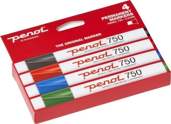 Penol 750 permanent tusj, 4 stk. assorterte farger
