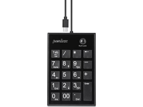 Perixx PERIPAD-202C tangentbord med numeriskt tangentbord, USB-C kabelportar med 2x USB 2.0-hubb (USB-A)