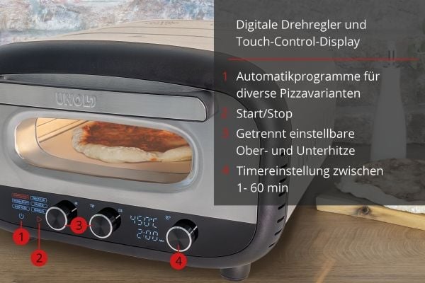 Unold 68806, 1 pizza(er), Rustfritt stål, 30 cm, Digitalt, 450 °C, 0,9 m