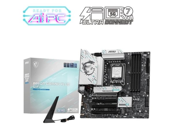 MSI B860M GAMING PLUS WIFI - Hovedkort - micro ATX - LGA1851-sokkel - B860 Chipset - USB-C 3.2 Gen2, USB-C 3.2 Gen 1, USB 3.2 Gen 1 - 5 Gigabit Eth...