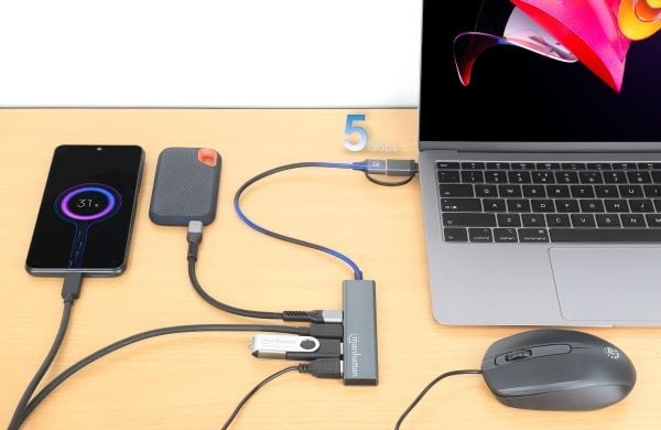Manhattan 181075, USB 3.2 Gen 1 (3.1 Gen 1) Type-A + Type-C, USB 3.2 Gen 1 (3.1 Gen 1) Type-A, USB 3.2 Gen 1 (3.1 Gen 1) Type-C, 5000 Mbit/s, Harma...