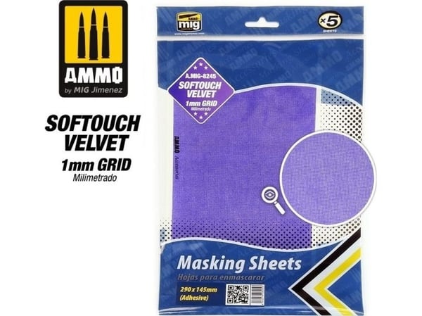 Vallejo Ammo Softouch Velvet maskeringsark 1 mm rutenett – klebende (290 x 145 mm) (5)