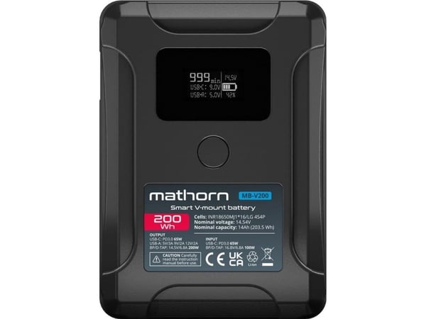 Canyon-batteri Mathorn MB-V200 14000mAh PD65W OLED USB-C 200Wh V-mount