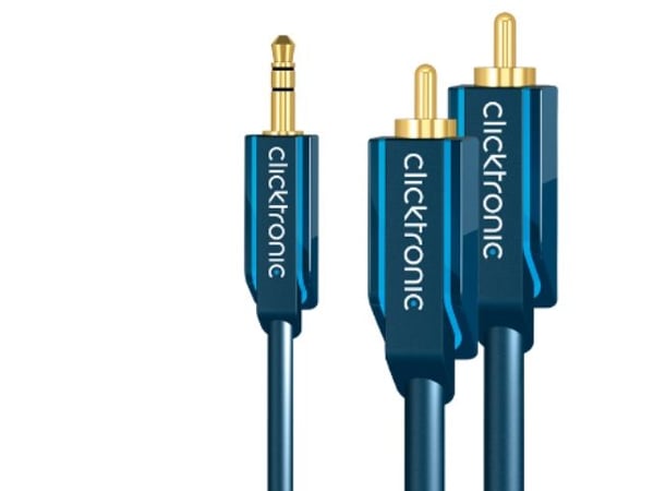 ClickTronic 1m MP3 Adapter, 3.5mm, Hankjønn, 2 x RCA, Hankjønn, 1 m, Blå, Gull