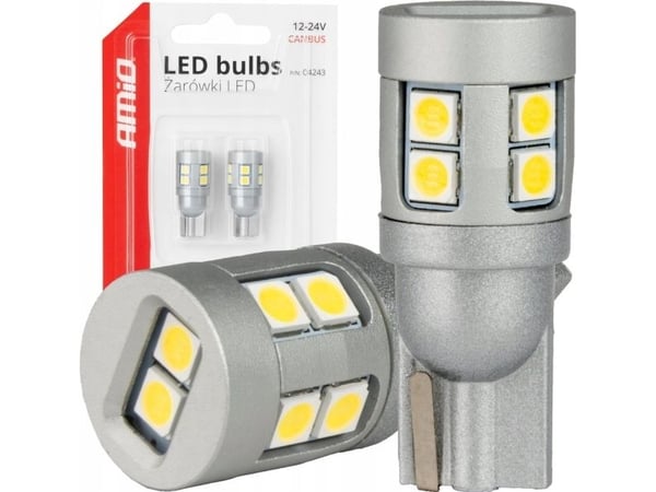 AMiO LED-pærer CANBUS T10 W5W 12 SMD 3030 white 12V/24V AMIO-04243