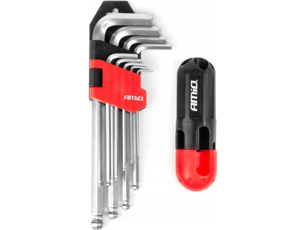 AMiO lange unbrakonøkler HEX med kule, CRV-sett 9 deler amio-04302