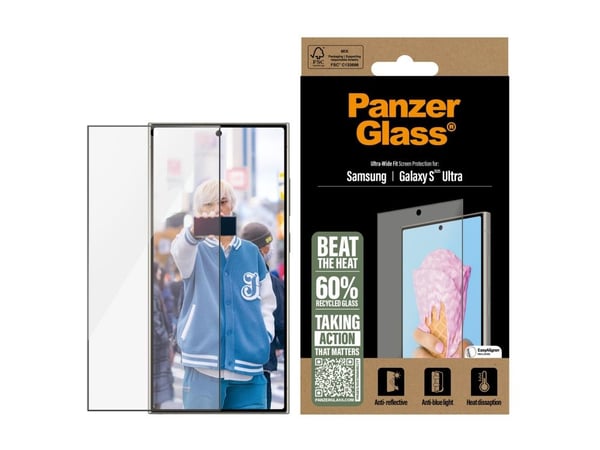 PanzerGlass - Skjermbeskyttelse for mobiltelefon - ultra-bred passform, alt-i-ett - glass - rammefarge svart - for Samsung Galaxy S25 Ultra