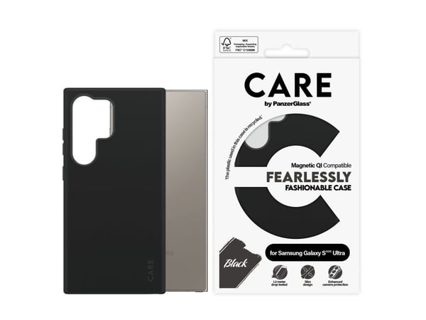 CARE by PanzerGlass - Bakdeksel til mobiltelefon - polykarbonat, mikrofiber, silikon - svart - for Samsung Galaxy S25 Ultra