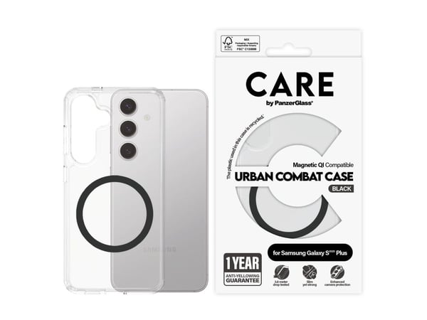 CARE by PanzerGlass Urban Combat - Baksidedeksel for mobiltelefon - polykarbonat, termoplast-polyuretan (TPU) - gjennomsiktig, svart - for Samsung ...