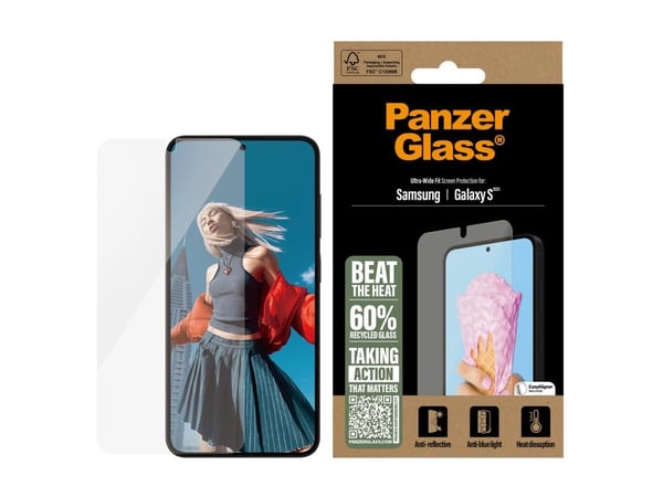 PanzerGlass - Skjermbeskyttelse for mobiltelefon - ultrabred passform - glass - for Samsung Galaxy S25