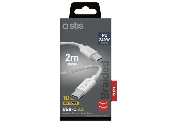 SBS TECABLETISSUETCC240G, 2 m, USB C, USB C, USB 3.2 Gen 2 (3.1 Gen 2), 10 Gbit/sek, Grå