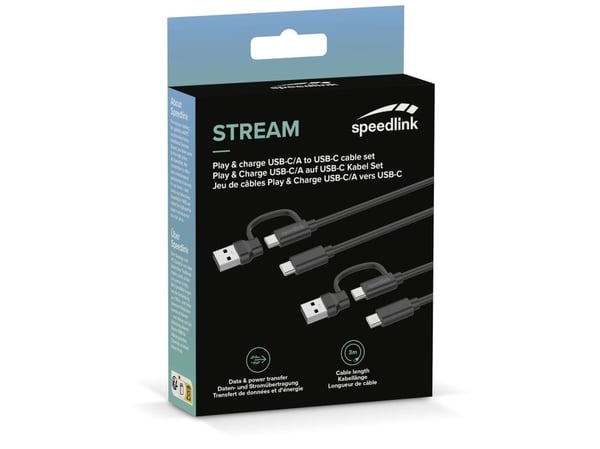 SPEEDLINK SL-460101-BK, 3 m, USB A/USB C, USB C, USB 3.2 Gen 1 (3.1 Gen 1), Sort
