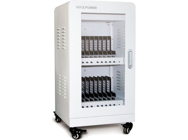RealPower Power Station 20, Vogn for håndtering av bærbare enheter, Hvit, Gulv, USB, Over-spenning (volt), Overoppheting, Kortslutning, Nøkkel