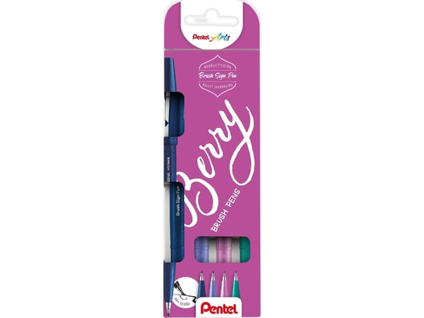 Fineliner Pentel SES15B-4 Brush Sign Pen BERRY - (4 stk.)
