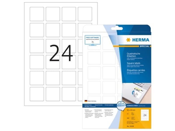 HERMA Special - Papir - matt - fjernbart selv-adhesiv - hvit - 40 x 40 mm 600 etikett(er) (25 ark x 24) merkelapper
