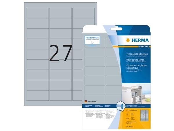 HERMA 4222, Hopea, Pyöristetty suorakulmio, Kiinteä, A4, Polyesteri, Matta