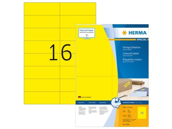 HERMA Special - Papper - matt - permanent självhäftande - gul - 105 x 37 mm 1600 etikett (er) (100 ark x 16) etiketter