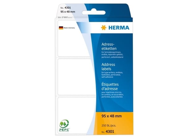 HERMA - Hvit - 95 x 48 mm 250 stk siksakfalsede perforerte sammenhengende adresseetiketter