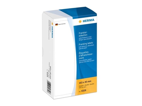 HERMA frankeringsetiketter - selvklebende - hvit - 163 x 45 mm 500 etikett(er) (250 ark x 2) frankeringsetiketter
