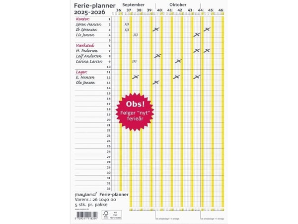 Mayland 16104000, Vegg, 2 sider, A4, Flerfarget, Årlig, 80 g/m²