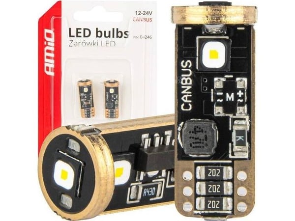 AMiO LED-pærer CANBUS T10 W5W 3SMD 3838 White 12V/24V AMIO-04246