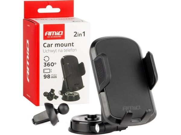 AMiO telefonholder til bil for dashbord & ventilasjonsgitter 2-i-1 360 AMIO-04138