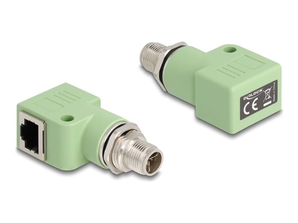 Delock - Nettverksadapter - 8 pin M12-X (hann) gjenget til RJ-45 (hunn) vinklet - STP - CAT 5e - X-coded - grønn