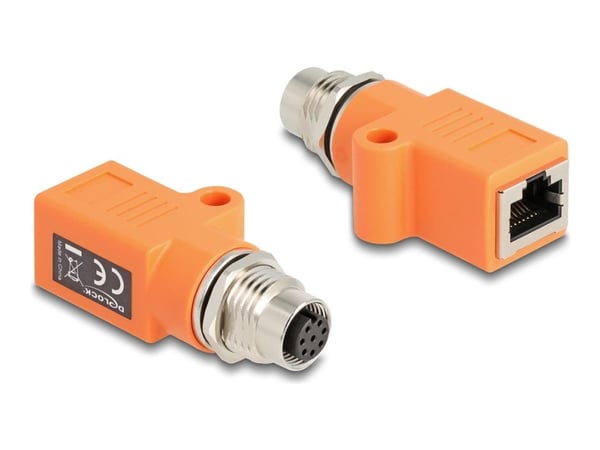 Delock - Nettverksadapter - 8-pins M12 (hunn) gjenget til RJ-45 (hunn) - STP - CAT 5e - A-kodet - oransje