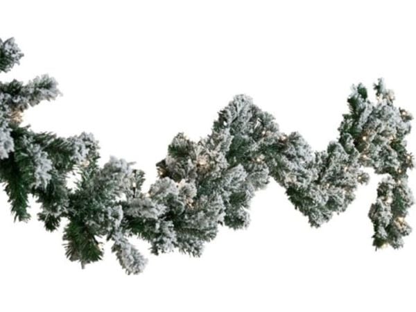 Kunstig granguirlande 270 cm med sne og lys (780-013)