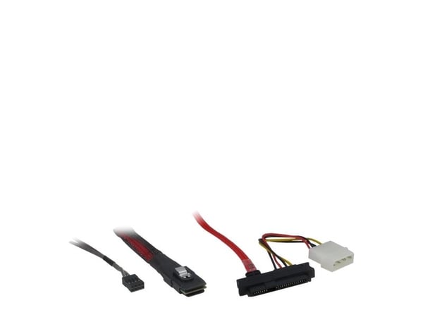 Inter-Tech - SAS intern kabel - SAS 6Gbit/s - Mini SAS (SFF-8087) til 4-pin intern strøm, 29-pins intern SAS (SFF-8482) - 50 cm - svart, rød