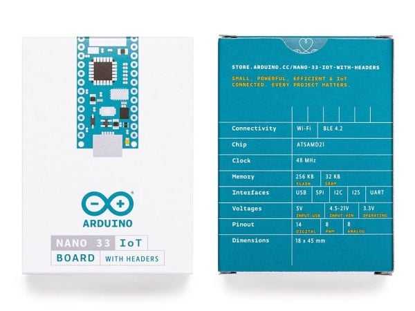Arduino Nano 33 IoT, 48 MHz, Arm, ARM Cortex M0+, 256 MB, 32 KB, 802.11b, 802.11g, Wi-Fi 4 (802.11n)