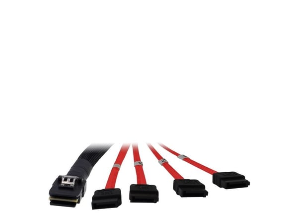 Inter-Tech - SATA/SAS-kabel - Serial ATA 150/300/600 - 4-spors - 36-pins 4i Mini MultiLane til SATA - 1 m - rød