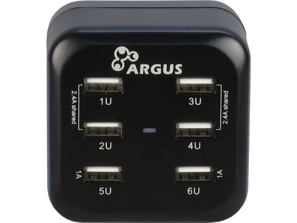 Inter-Tech Argus LS-6US USB, Sisätila, AC, 5 V, 6,8 A, Musta