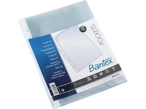 Lomme Bantex med åbning i top og langs hulkant 0,09 mm transparent - (50 stk.)