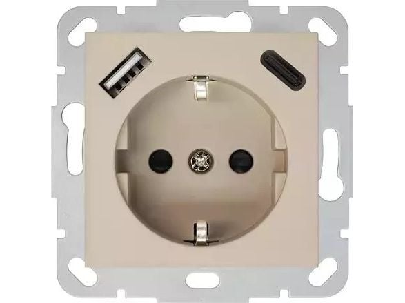 Pistorasia,USB A+C laturi Liregus Retro, kermainen