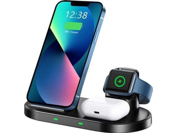 Swissten Wireless Charger 3-i-1-stativ Black for Apple og Samsung (klokkesnor ikke inkludert)