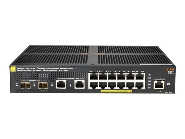 HPE Aruba 2930F 12G PoE+ 2G/2SFP+ - Switch - L3 - Styrt - 12 x 10/100/1000 (PoE+) + 2 x 1 Gigabit / 10 Gigabit SFP+ (opplink) + 2 x 10/100/1000 - r...