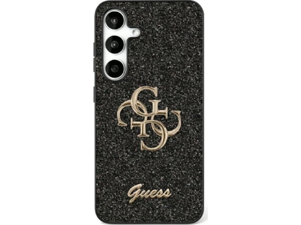 Guess Fixed Glitter Stor 4G metalllogo Samsung Galaxy S25 Plus telefondeksel svart
