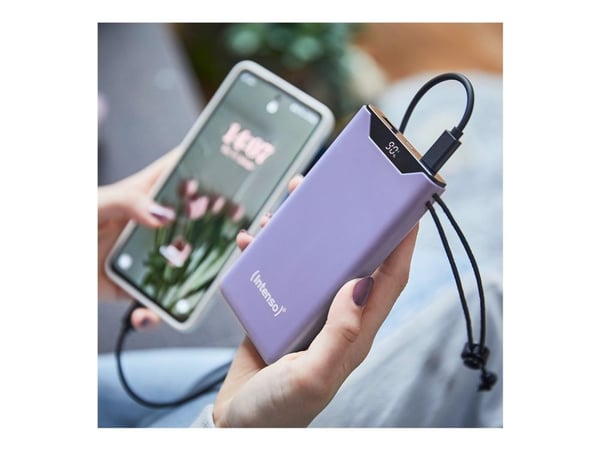 Intenso F10000 - Strømbank - 10000 mAh - 20 watt - 3 A - QC 3.0, Power Delivery 3.0 + PPS - 2 utgangskontakter (USB-C, USB-type A) - på kabel: USB-...