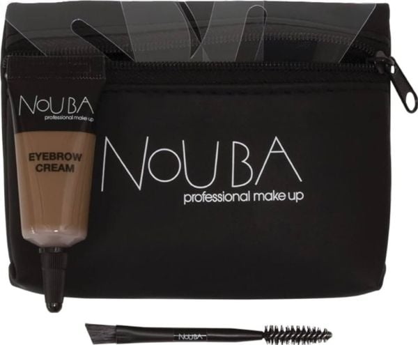 Nouba 10 Set: øyenbrynsbørste + øyenbrynsgel, 7 ml + tekstil sminkepose, svart