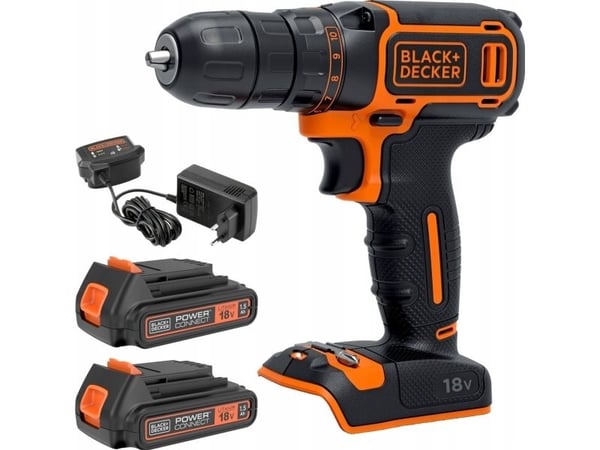 Black&amp;Decker 18 V porakone/porakone 2 x 1,5 Ah akkupaketti