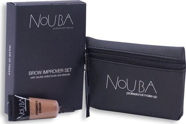 Nouba 15-sett: øyenbrynsbørste + øyenbrynsgele 7 ml + tekstil sminkepung, sort