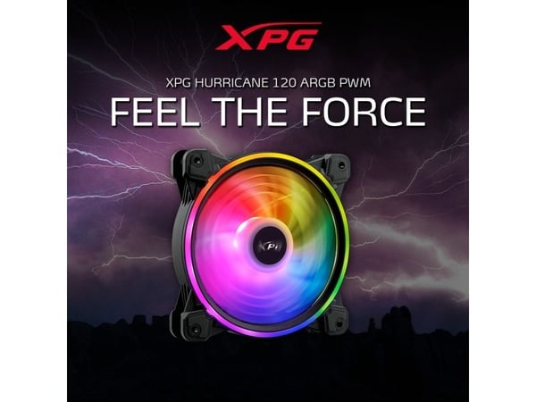 XPG HURRICANE 120 ARGB PWM, tuuletin, 12 cm, 600 rpm, 2000 rpm, 18,17 dB, 61,5 kuutiometriä/min.