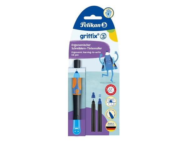 Pelikan griffix, Tynn penn, Sort, Blå, Plast, Høyrehendt, Blister
