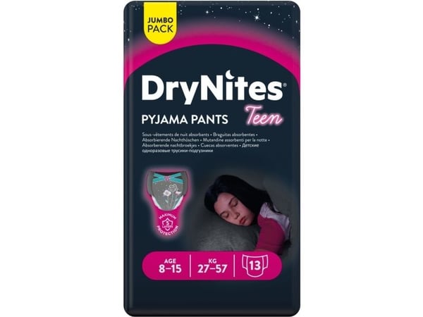 Børneble, bukseble, DryNites Pyjama Pants, 8-13 år, med print, pige - (4 stk.)