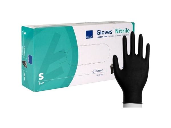 Undersökningshandske, ABENA Classic Sensitive, S, svart, nitril, puderfri - (100 st.)