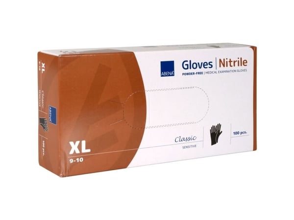 Undersøkelseshanske, ABENA Classic Sensitive, XL, svart, nitril, pudderfri - (100 stk.)